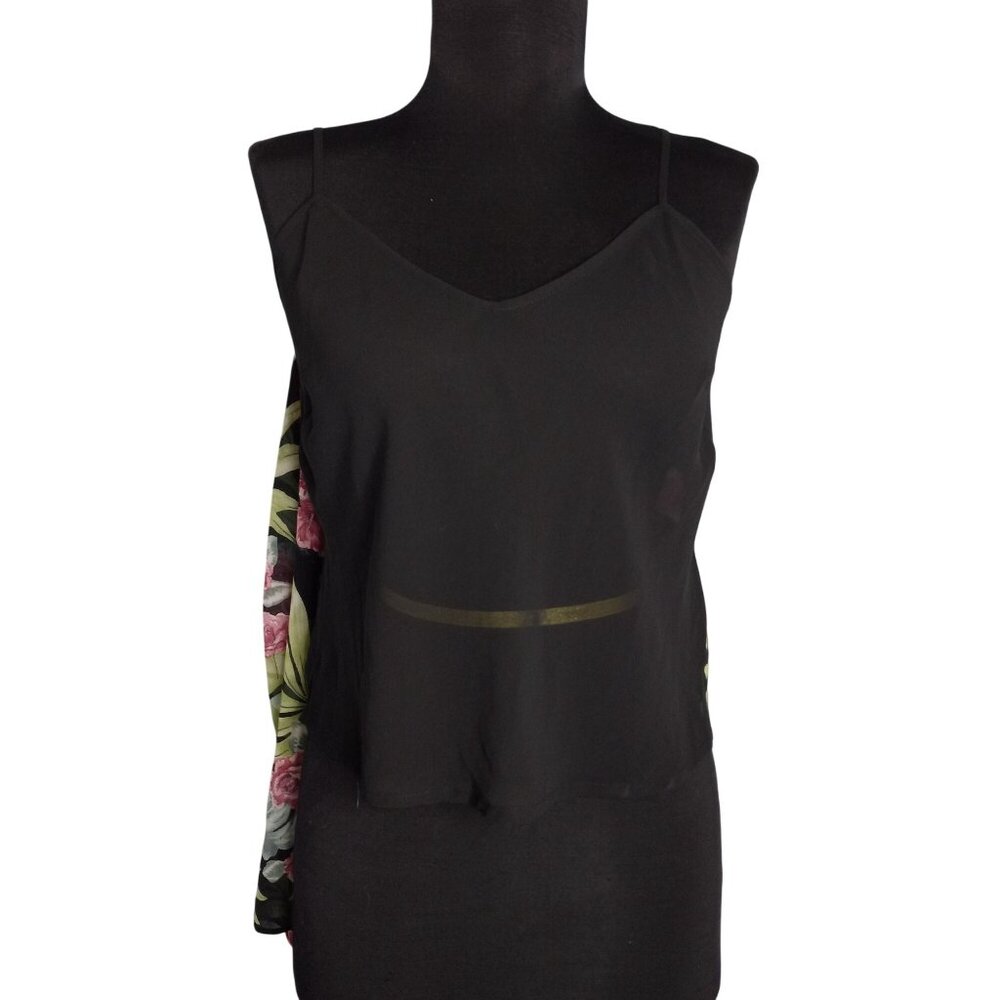 Nine & Company 2P Petite Blouse Cami Floral Button Front Sheer Black Pink NEW - Picture 3 of 9